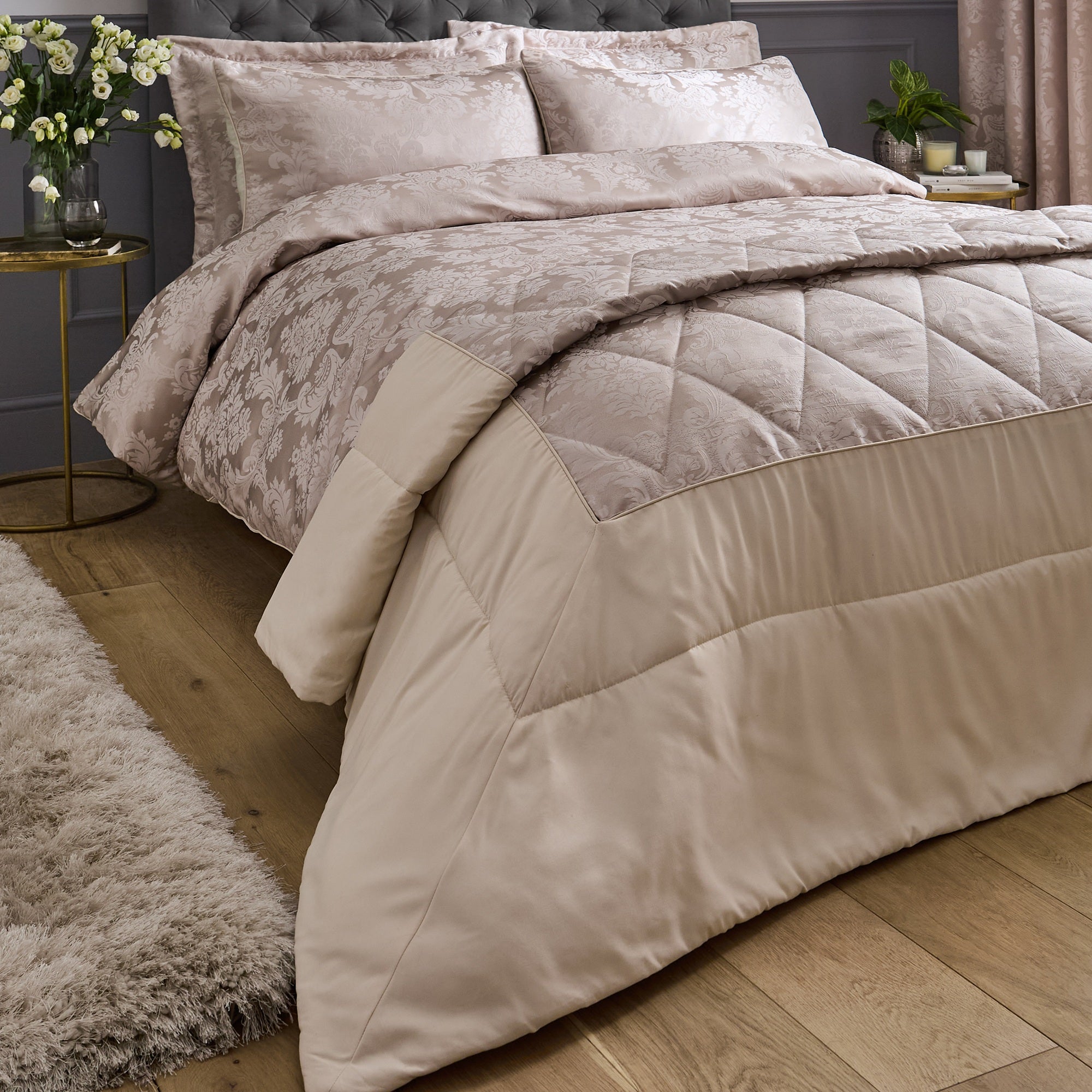 Damask Jacquard Champagne Duvet Set
