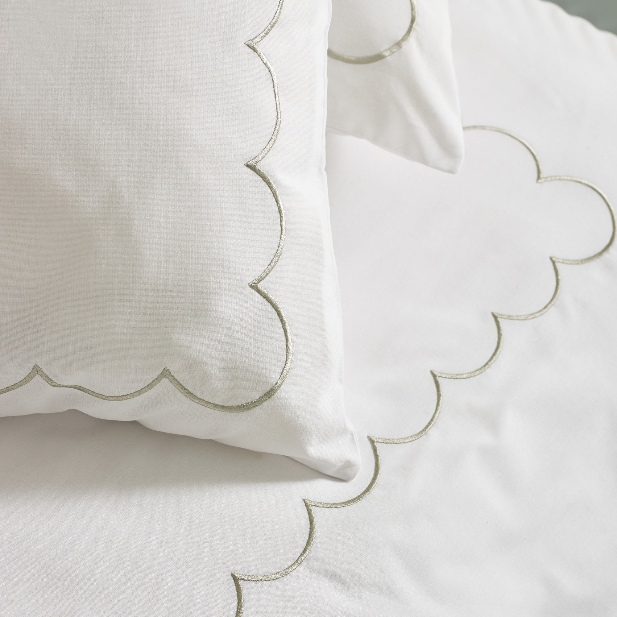 Scallop Border White/Green Duvet Set