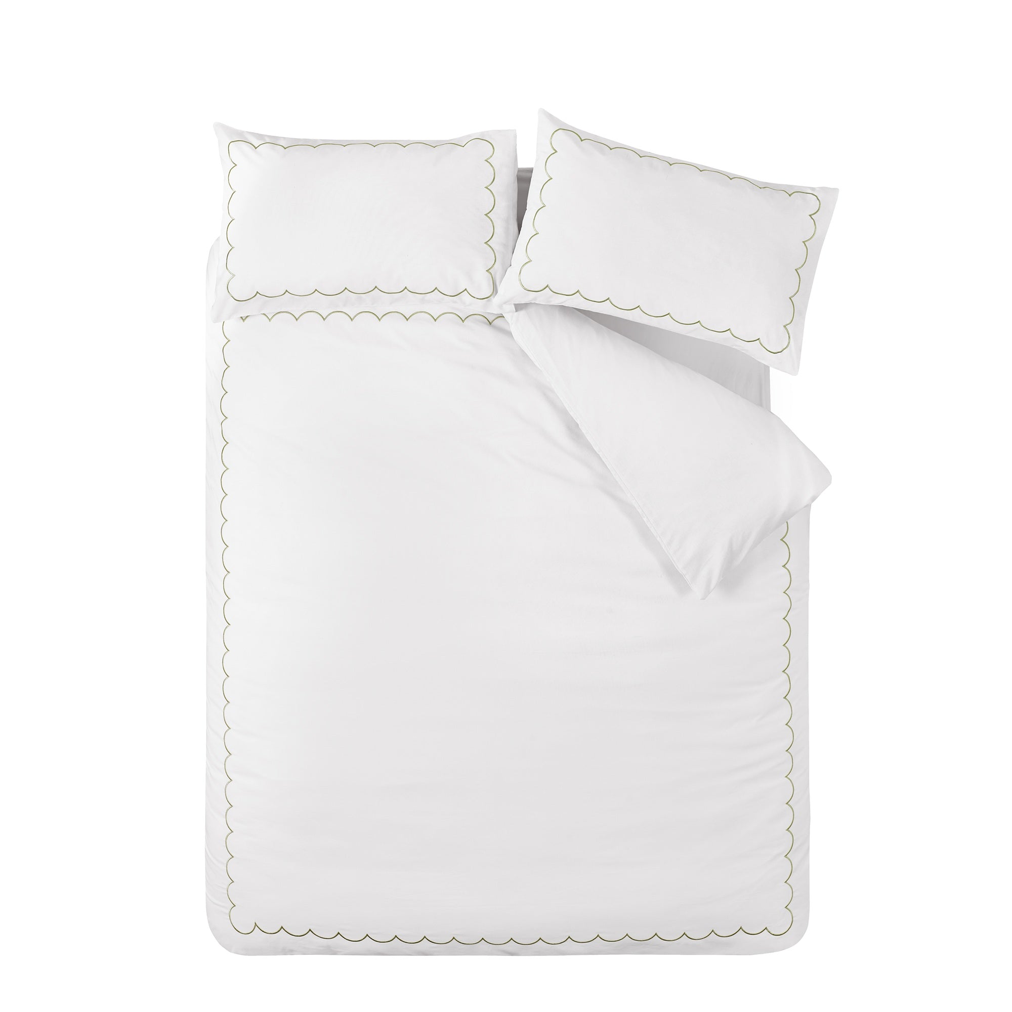 Scallop Border White/Green Duvet Set