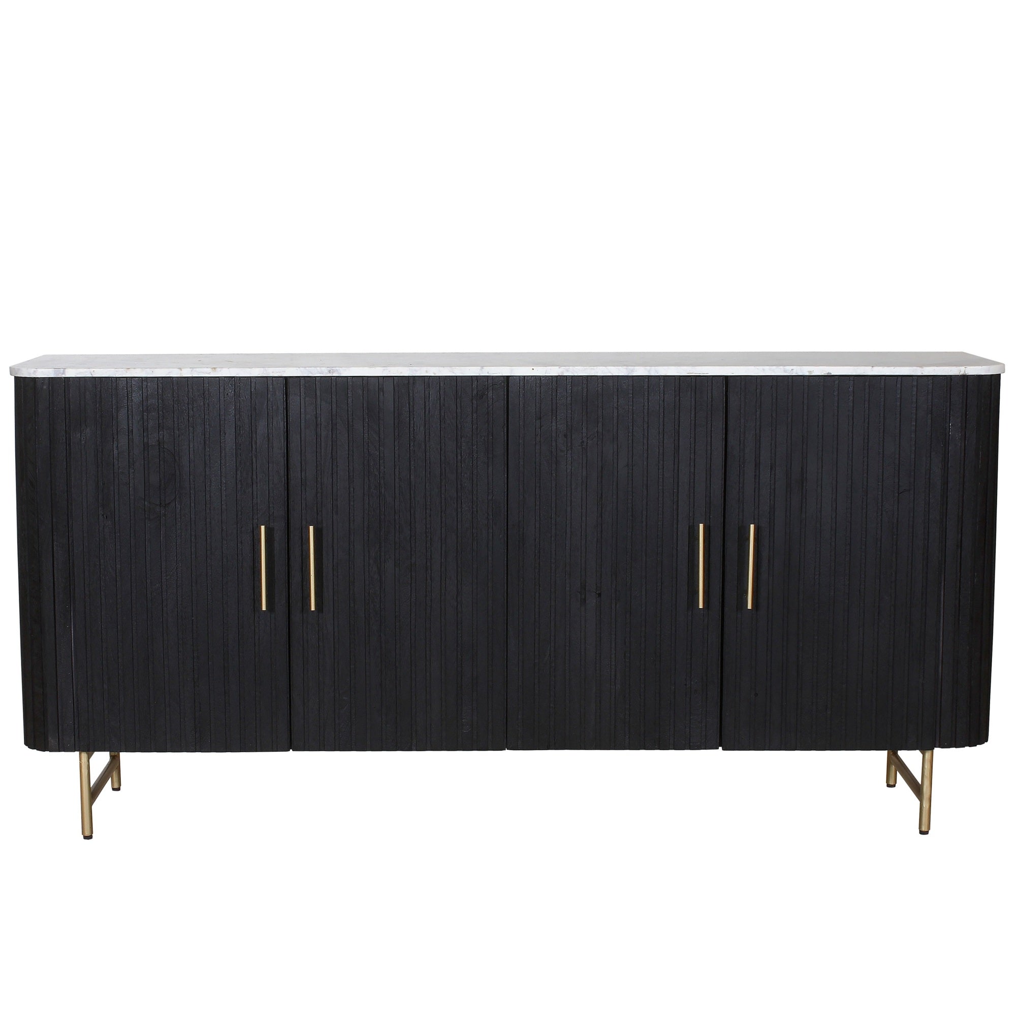 SYD Black Reeded Wide Sideboard White Marble Top