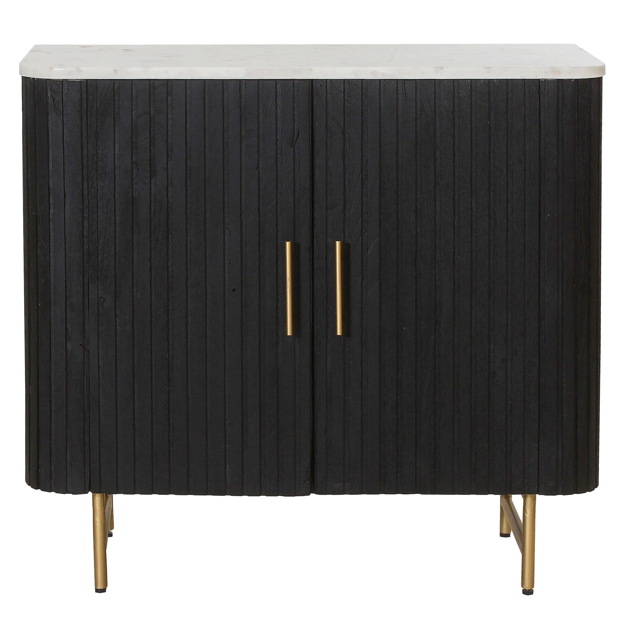 SYD Black Reeded Small Sideboard White Marble Top