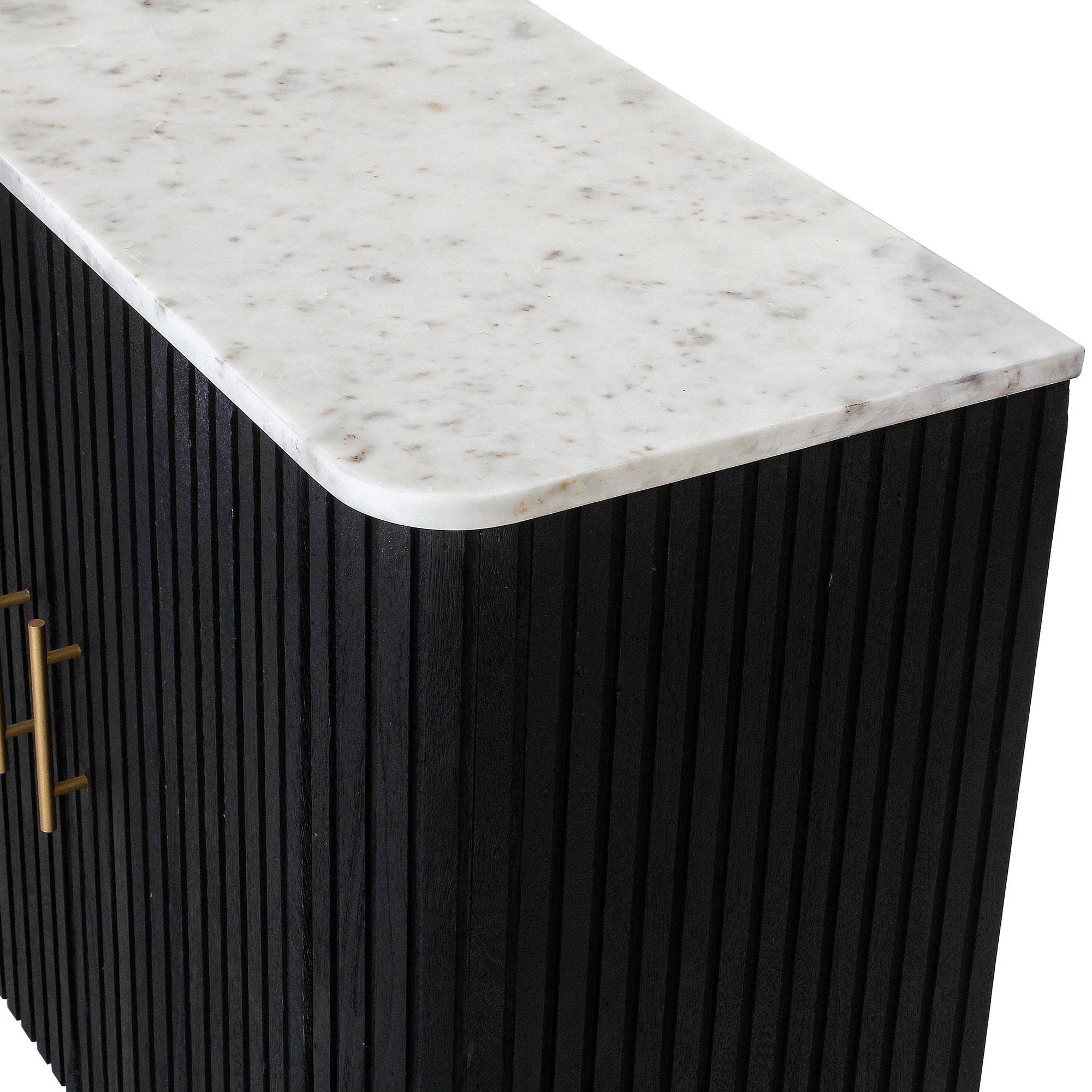 SYD Black Reeded Small Sideboard White Marble Top