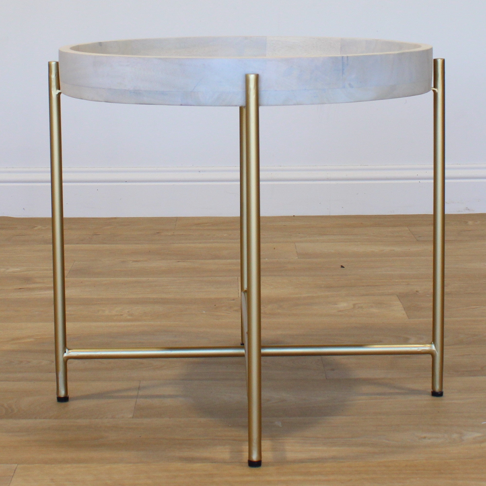 Joss White Wash End Table Gold legs