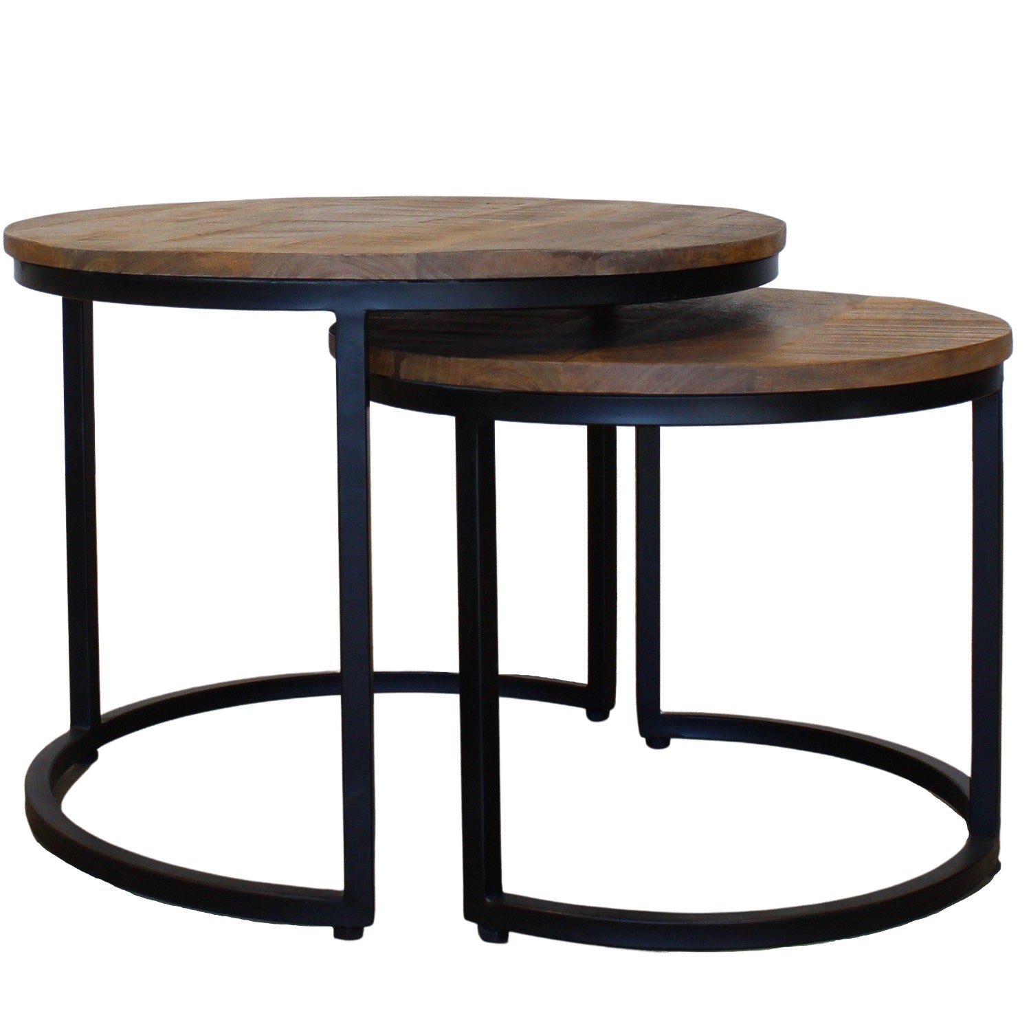 Otis Set of 2 Metal & Natural Wood Coffee Tables