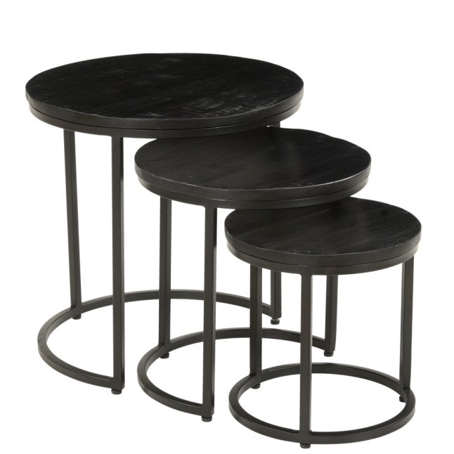 Xena Set of 3 Metal & Black Wood Nest of Tables