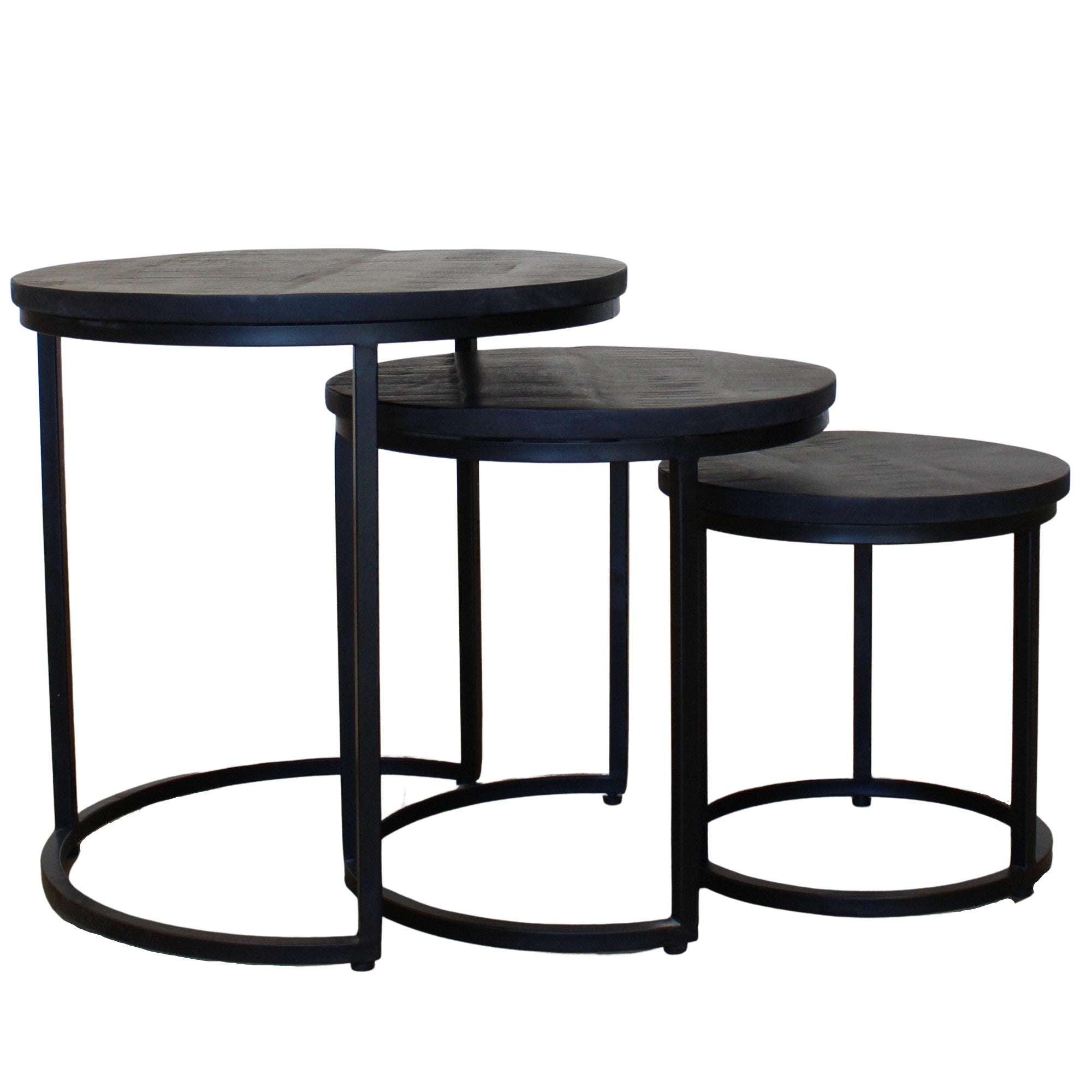 Xena Set of 3 Metal & Black Wood Nest of Tables