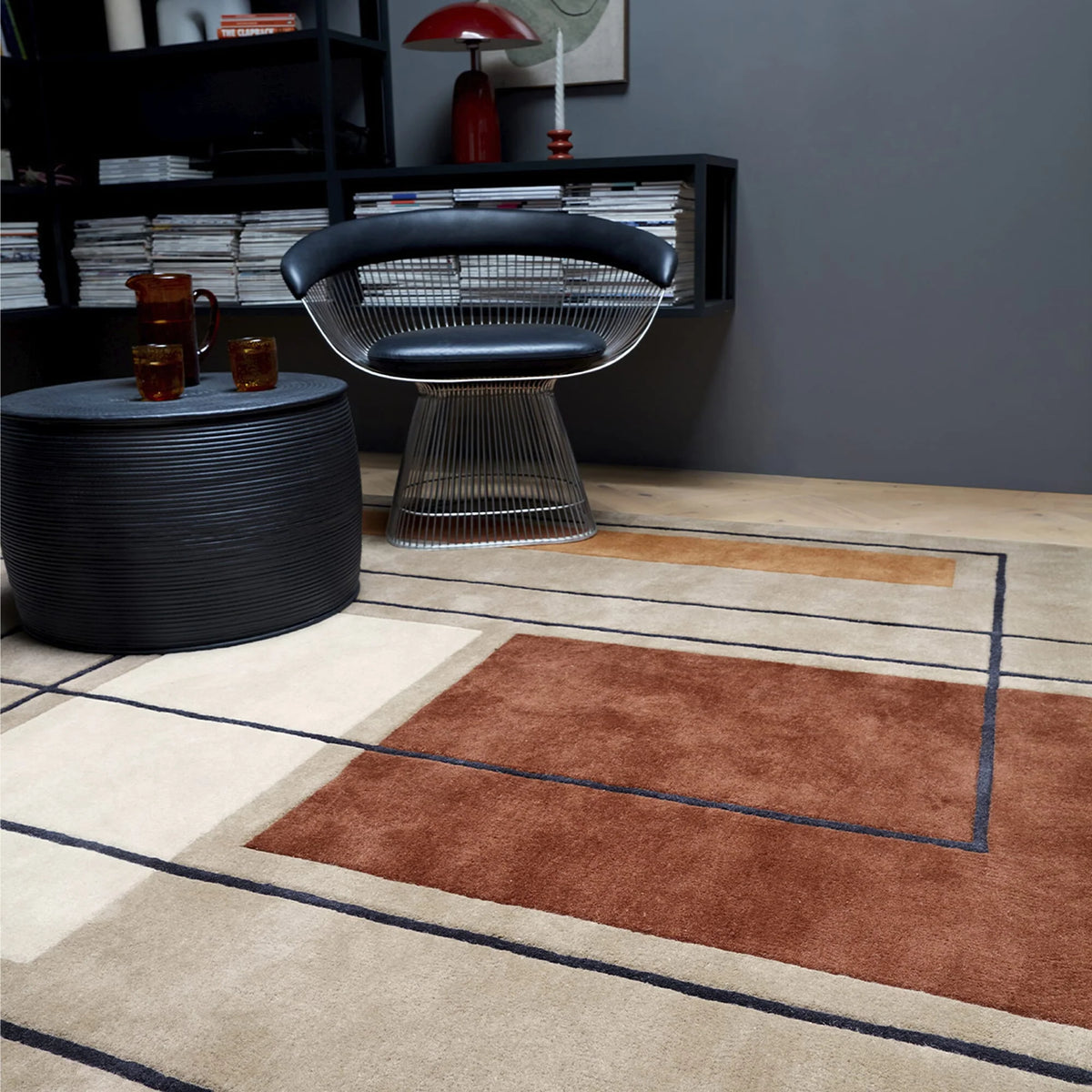 Reef Outline Wool Rug Rust