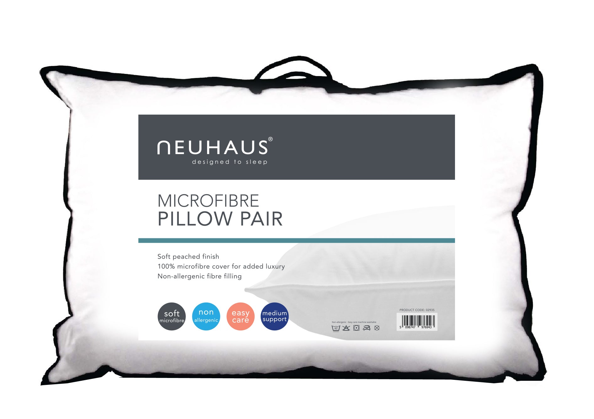 Neuhaus New 2pk Microfibre Pillow Pair Medium Support