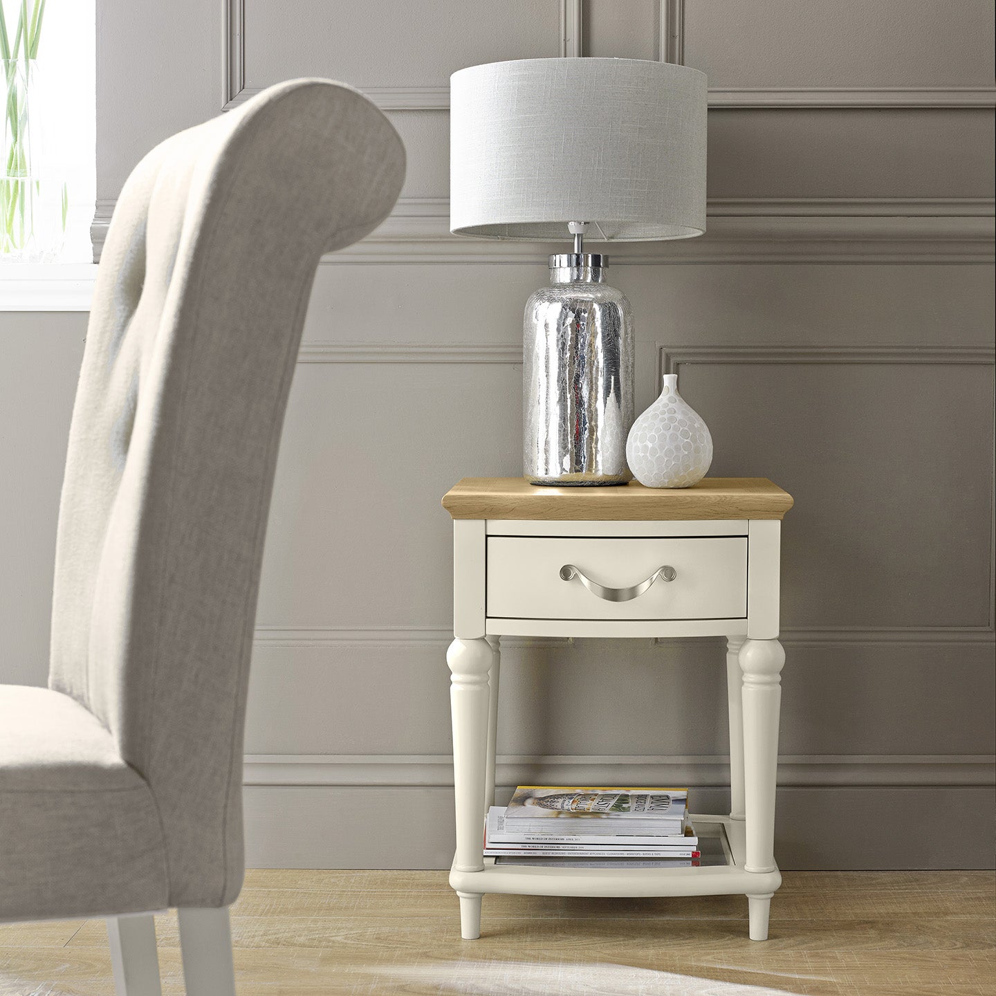 Montreux Lamp Table - Cream from UpstairsDownstairs.ie