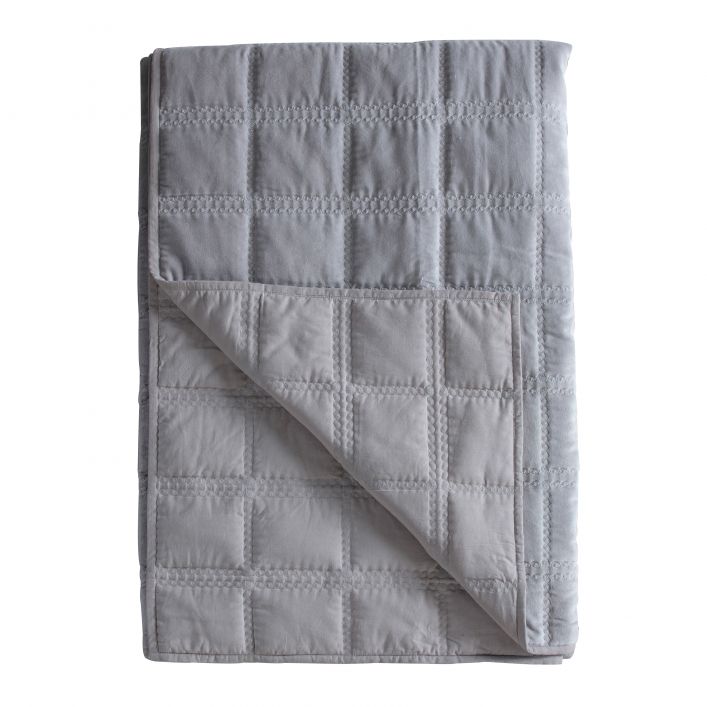 Quilted Cotton Velvet Bedspread Grey
