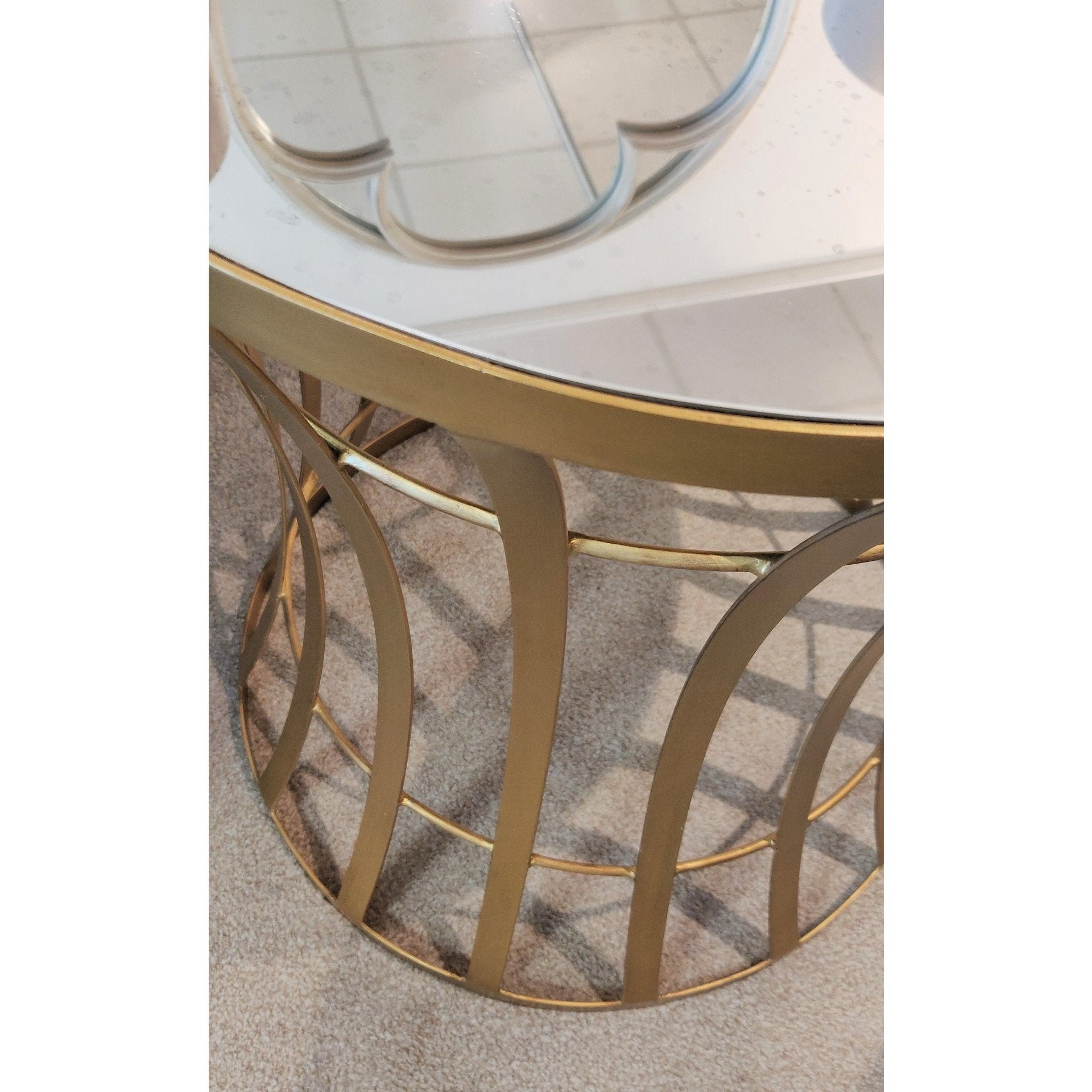 Antibes tapered mirrored side table | matt gold frame 