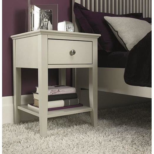 Ashby Soft Grey 1 Drawer Bedside Table from Upstairs Downstairs Furniture in Lisburn, Monaghan and Enniskillen |  Bedside Table