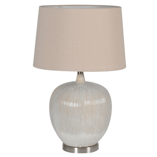 Beige Rounded Table Lamp with Linen Shade