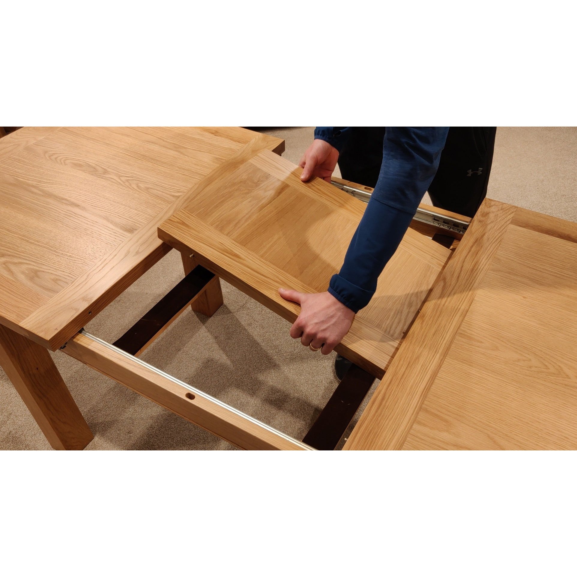 Oak veneer extending store dining table