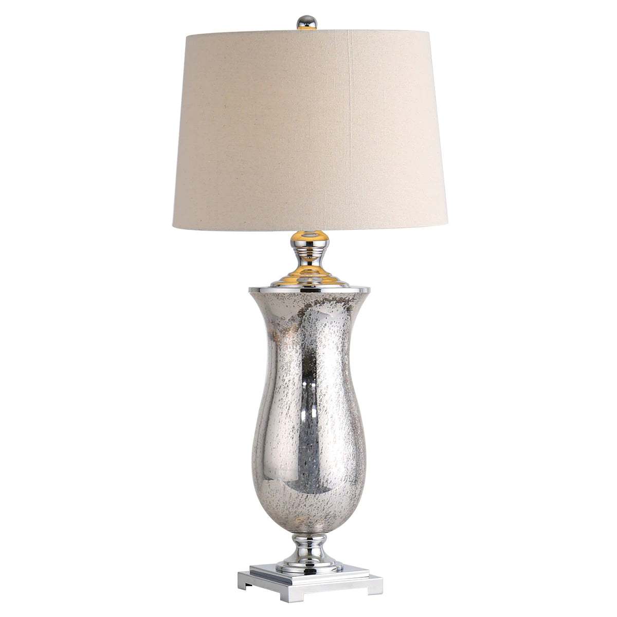 Chelsea Curved Vintage Glass Silver Table Lamp w/Beige Shade