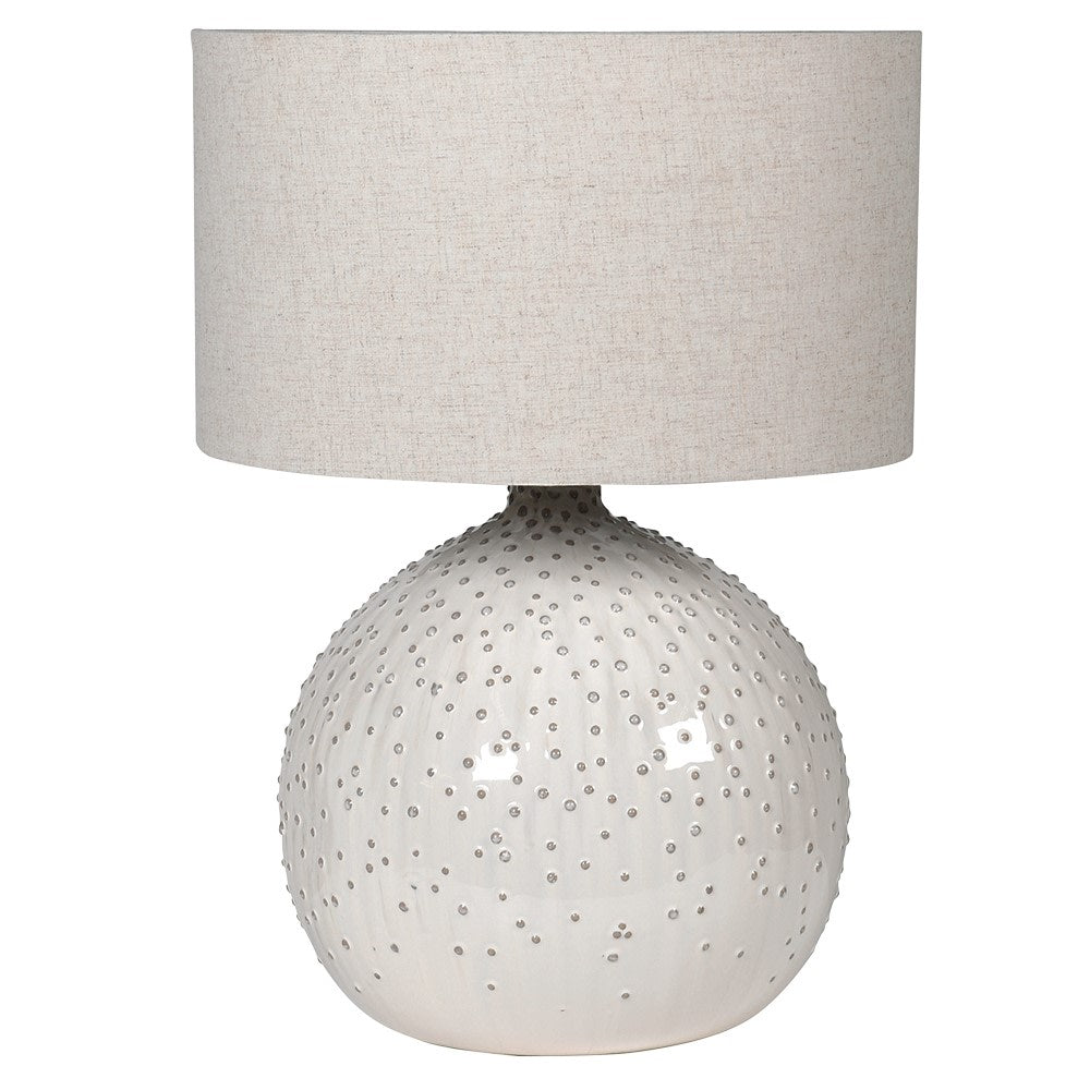 Large Cream Spotted Table Lamp with Linen Shade
