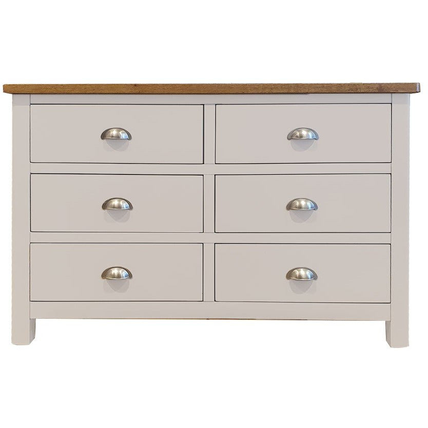 6 drawer chest, two tone chest, grey and oak chest