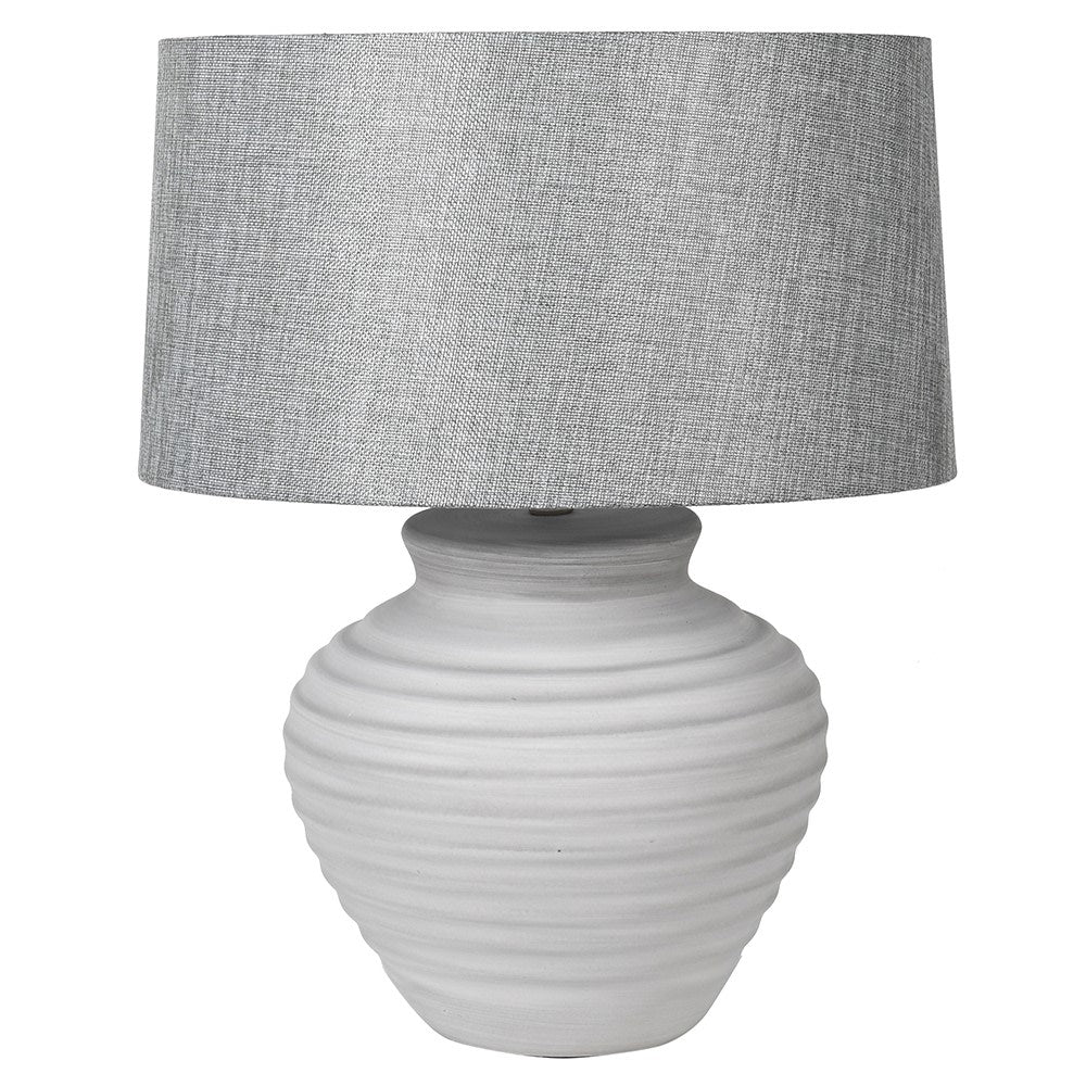 Grey White Ribbed Table Lamp