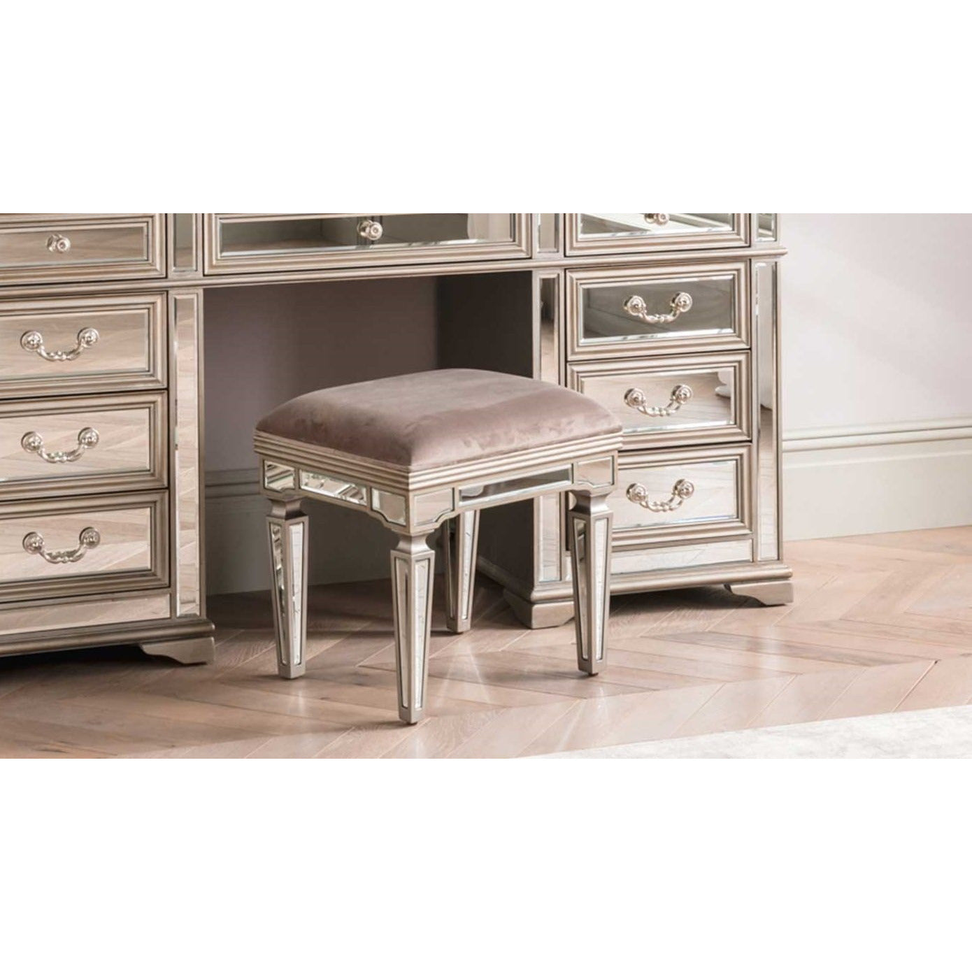 Jessica Mirrored Dressing Stool from Upstairs Downstairs Furniture in Lisburn, Monaghan and Enniskillen