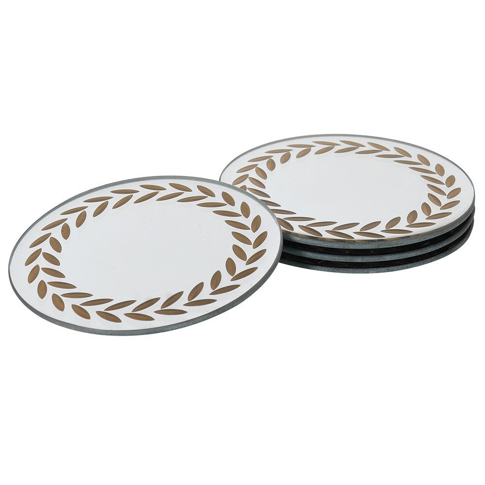 Set of 4 Laurel Leaf Mirrored Coasters