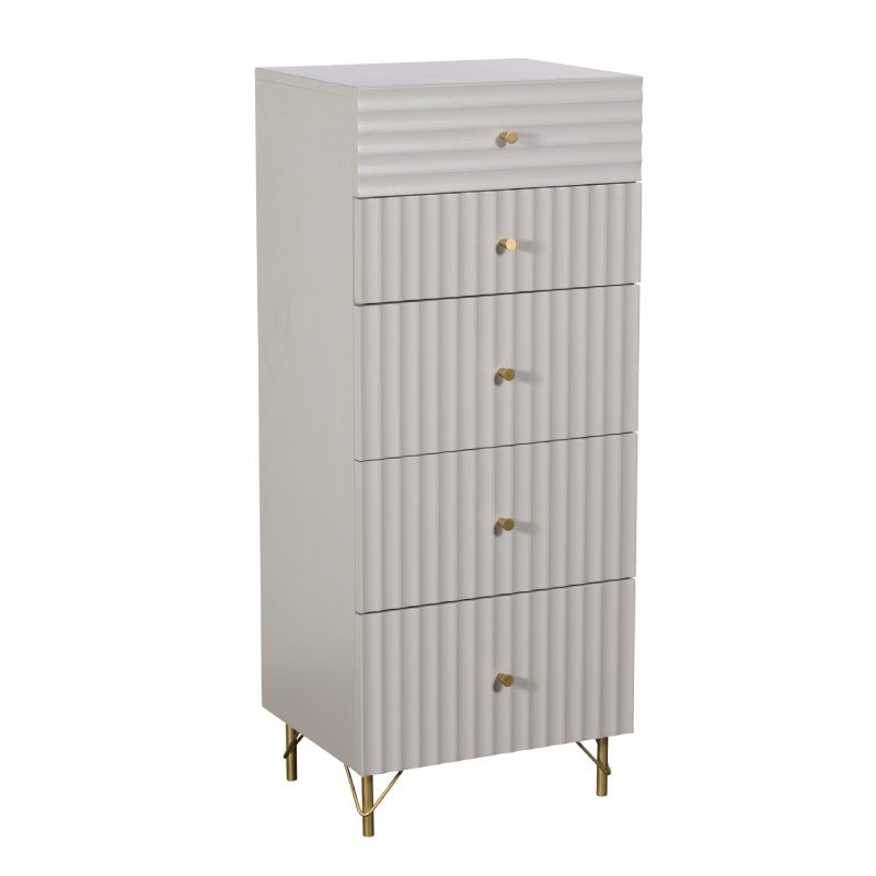 grey chest | tall chest | 5 drawer | gold legs | gold handles | ripple effect