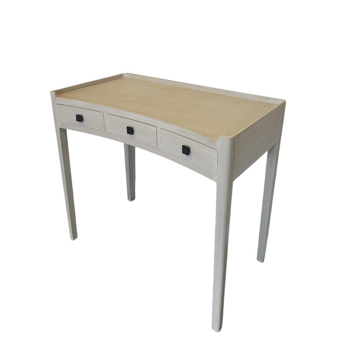 Gustavian Grey Desk Dressing Table Rattan Top